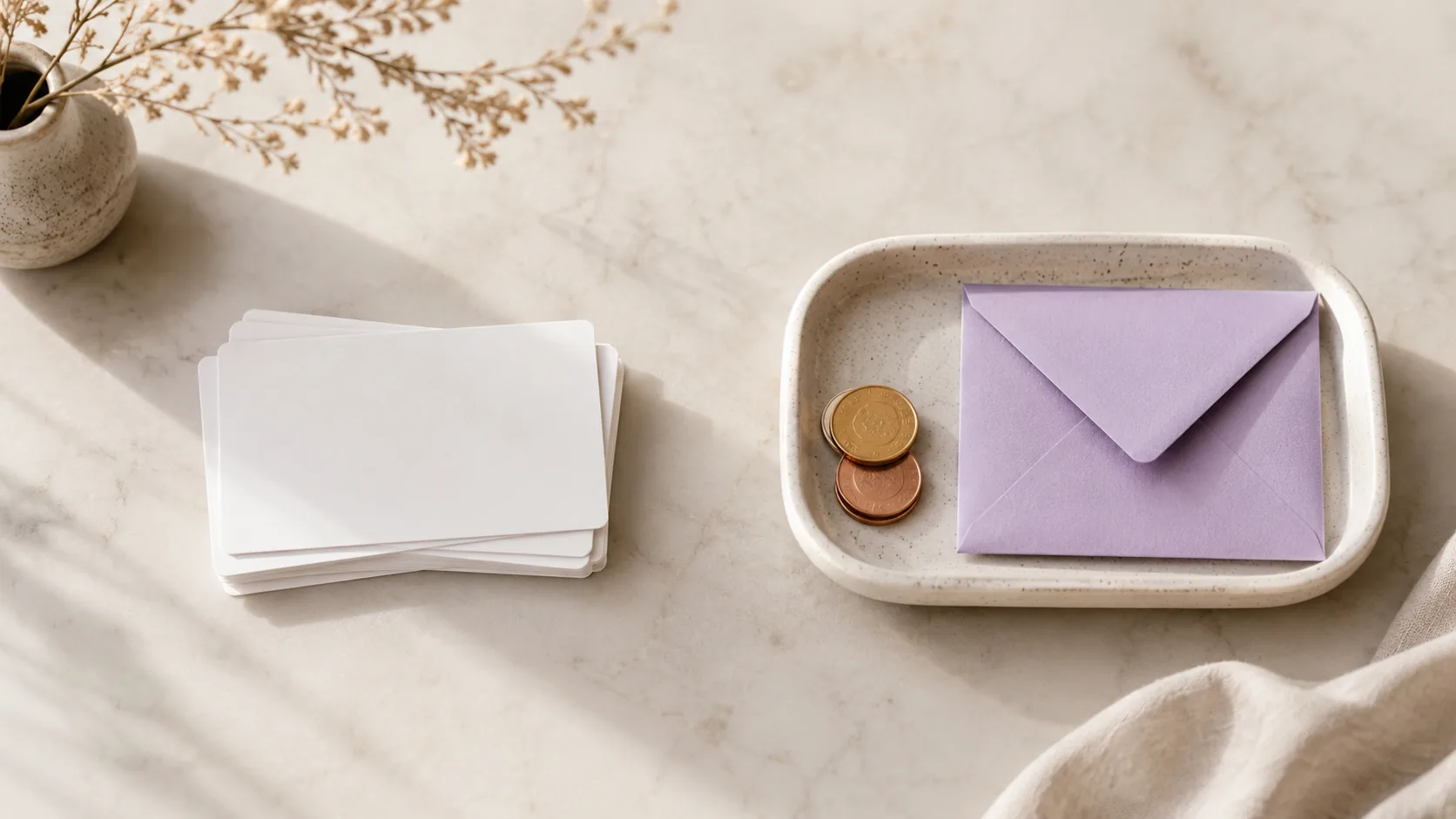 Minimal flat-lay showing cards flowing toward a tray with coins and an envelope, symbolizing a claim travelling from submission to payment