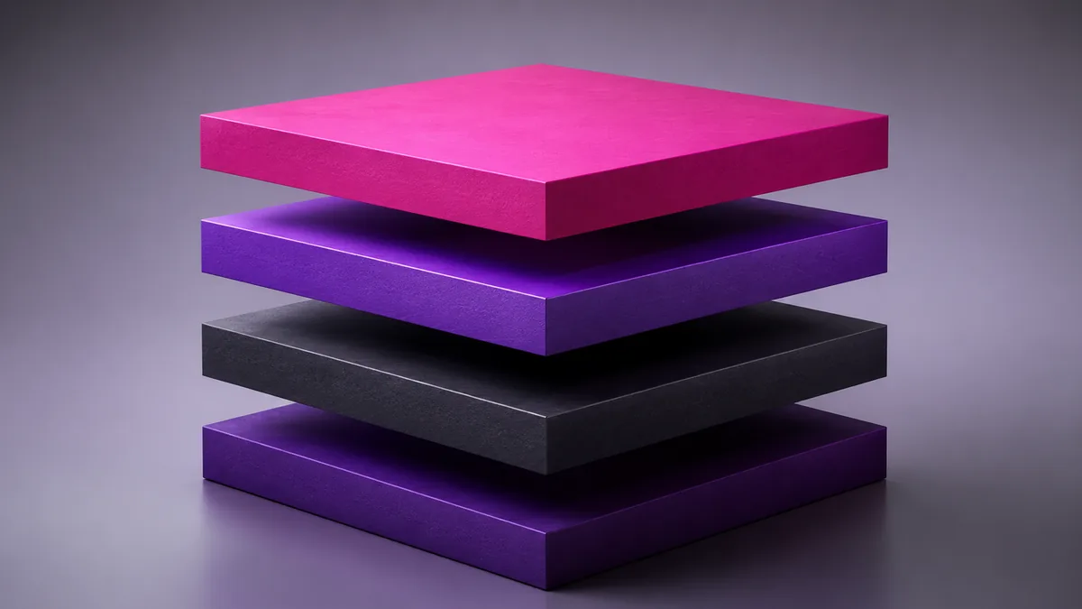 Four stacked geometric layers representing the Subjective, Objective, Assessment, and Plan structure of a SOAP note
