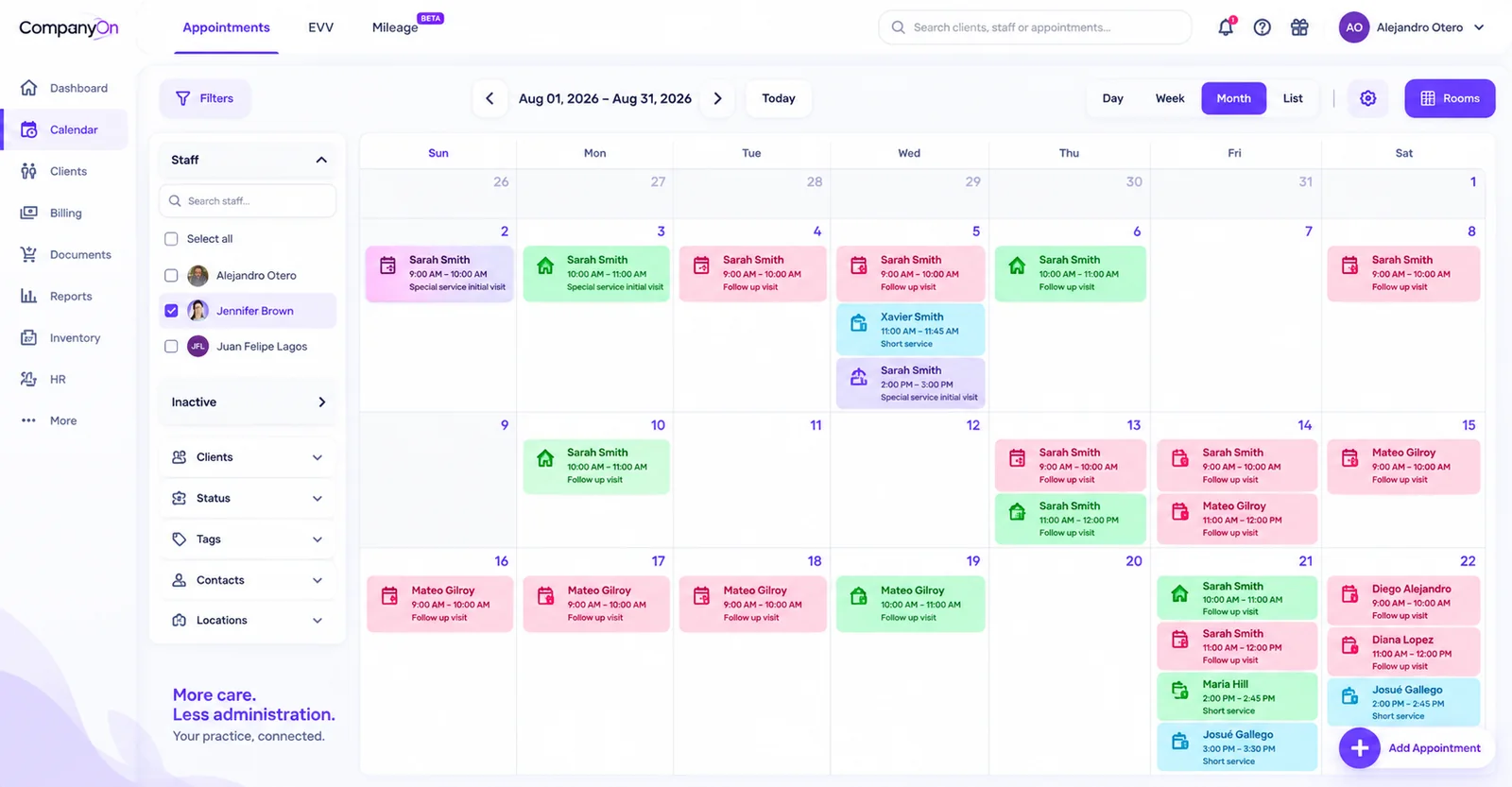 CompanyOn multi-provider and multi-room calendar