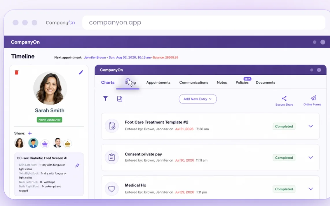 CompanyOn clinical record and documentation timeline