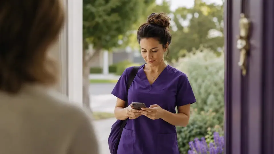 Caregiver checking in to a home visit on the CompanyOn mobile app